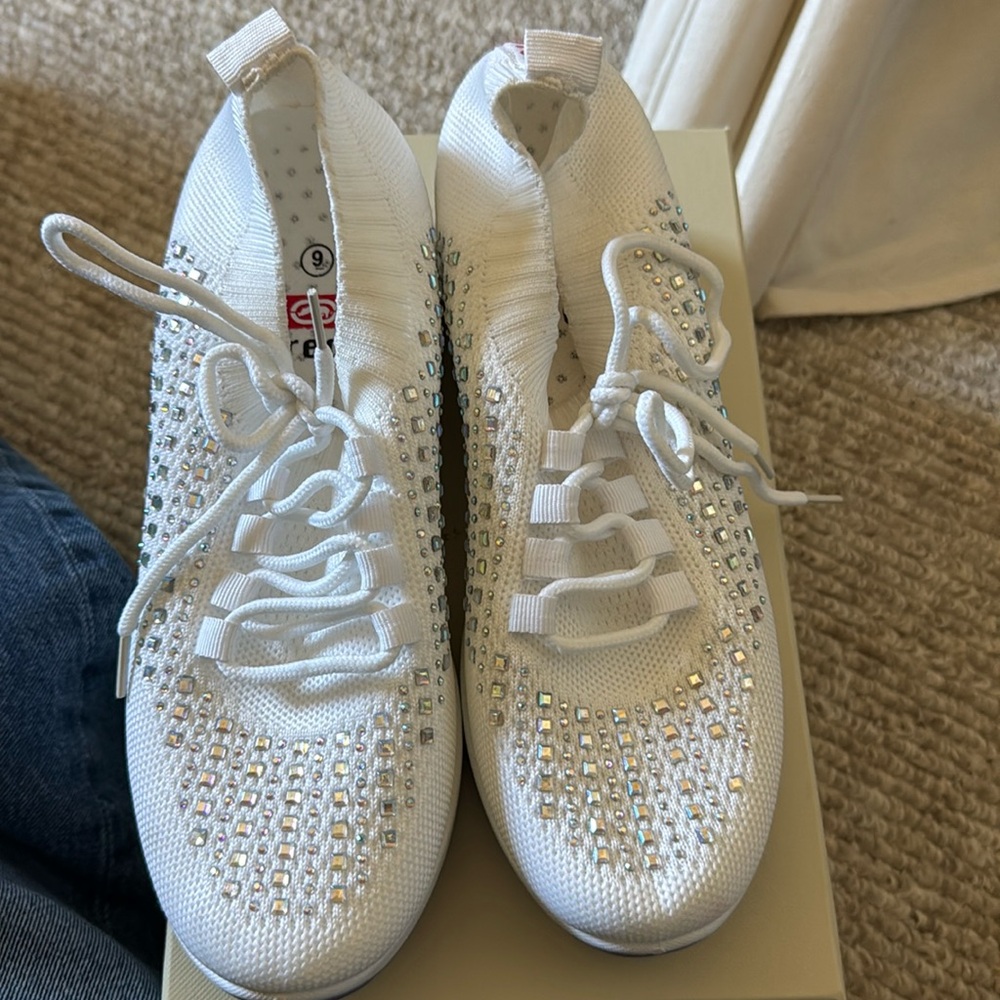 Echo Red wedged rhinestone sneakers